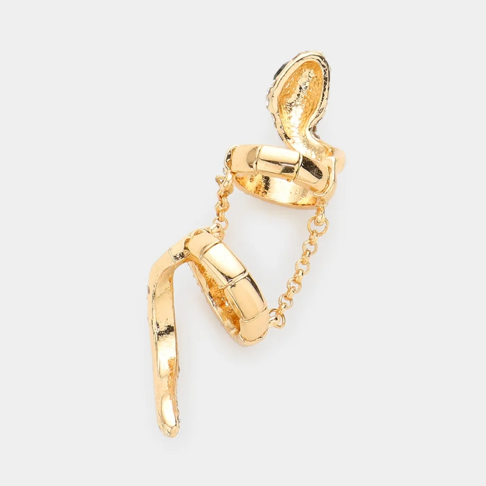 Gold Wrapped Snake Metal Finger Statement Pave Rhinestone Crystal Ring Wiggle